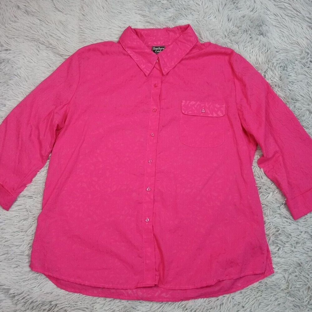 Vintage Southern Lady Shirt Womens 14 Pink Button Up Semi Sheer Lightweight